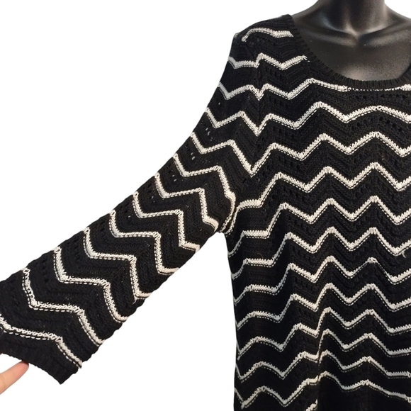 Ruby Rd. Sweater Women's Black White Fringed knit Sweater Size 2X - Picture 7 of 9